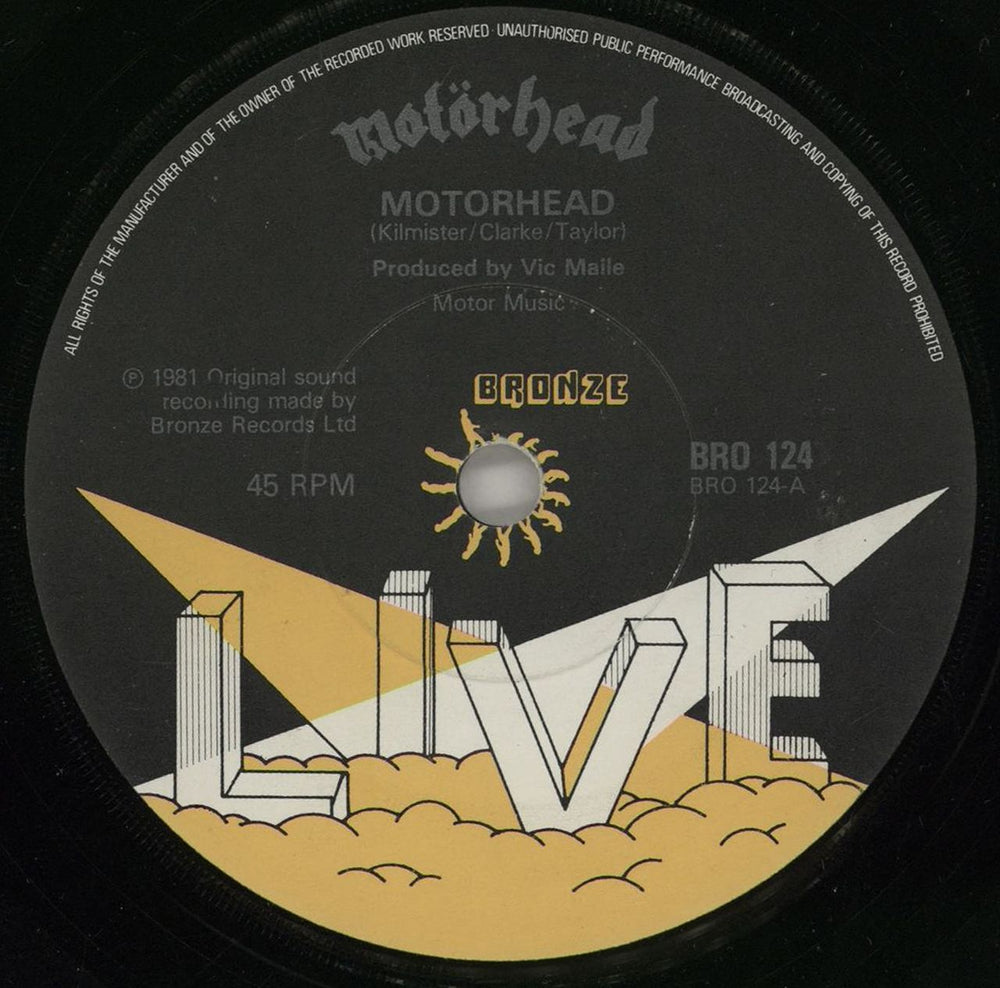 Motorhead Motorhead - Live UK 7" vinyl single (7 inch record / 45) BRO124