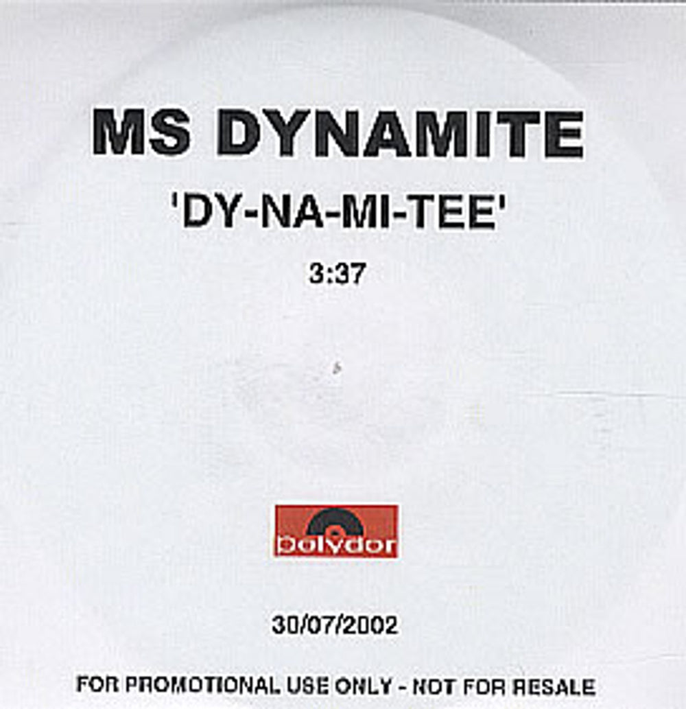 Ms. Dynamite Dy-Na-Mi-Tee UK Promo CD-R acetate CD-R ACETATE