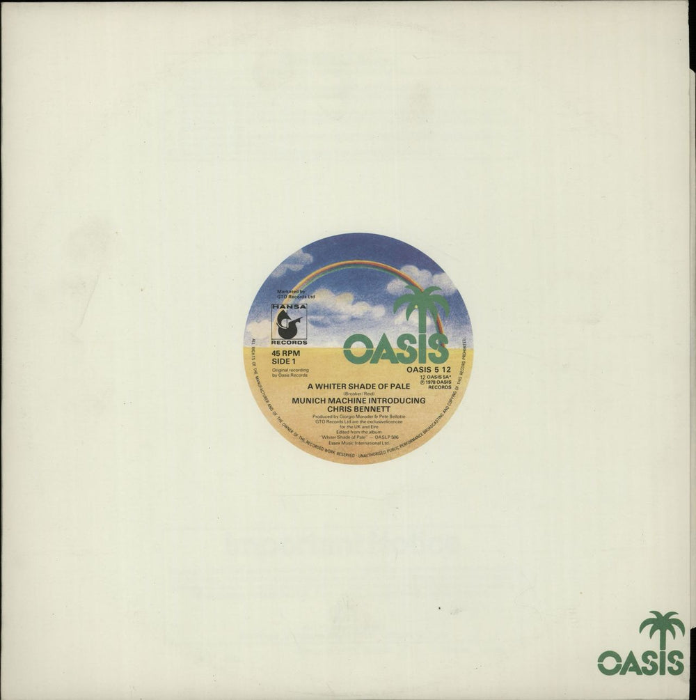 Munich Machine A Whiter Shade Of Pale UK 12" vinyl single (12 inch record / Maxi-single) OASIS512