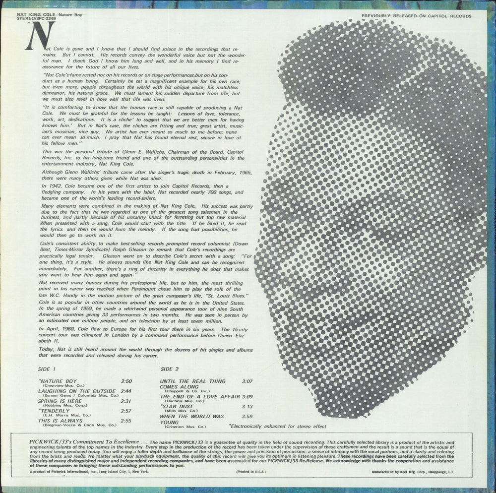 Nat King Cole Nature Boy US vinyl LP album (LP record)