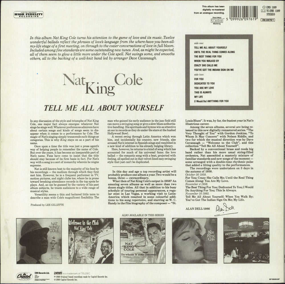 Nat King Cole Tell Me All About Yourself UK vinyl LP album (LP record) 5099926097619