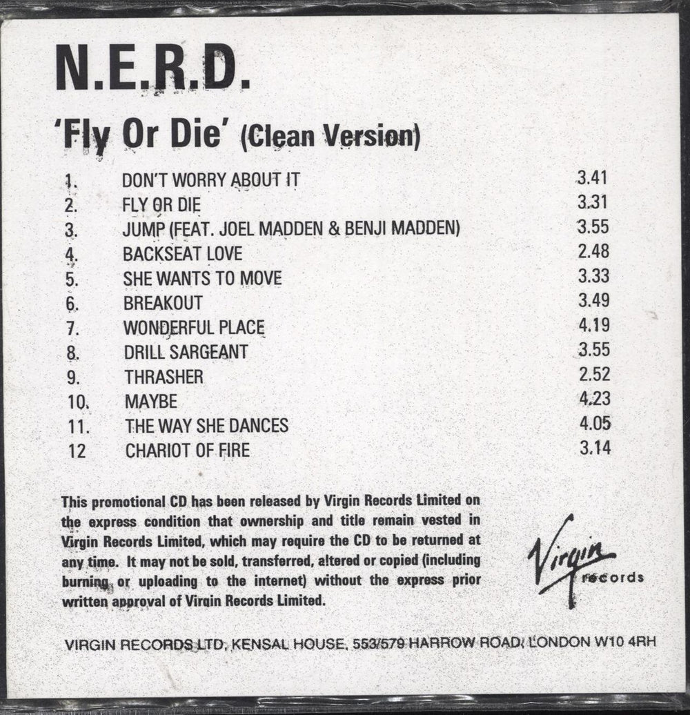 NERD Fly Or Die UK Promo CD-R acetate CD-R ACETATE