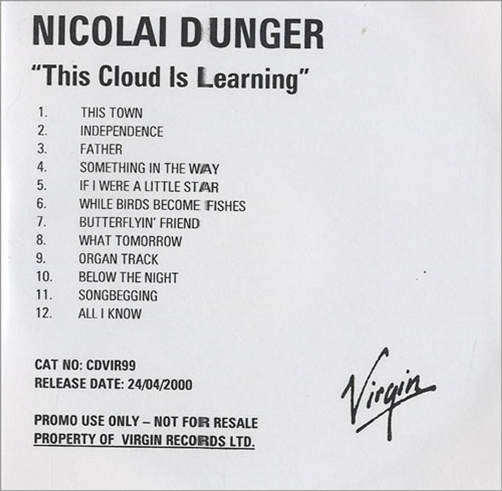 Nicolai Dunger This Cloud Is Learning UK Promo CD-R acetate CD-R ACETATE