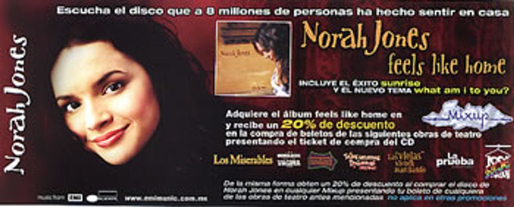 Norah Jones Feels Like Home Mexican Promo handbill HANDBILL