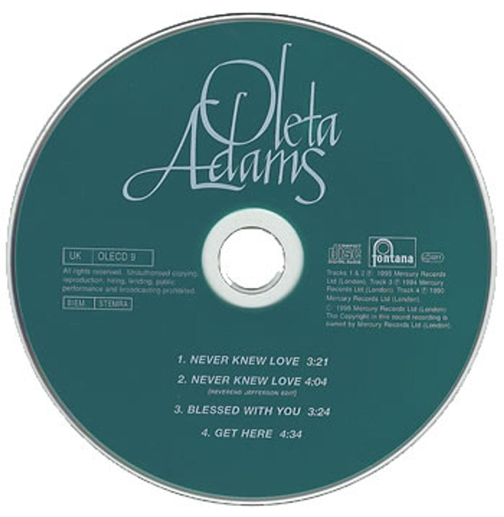 Oleta Adams Never Knew Love UK CD single (CD5 / 5") OLEC5NE160812