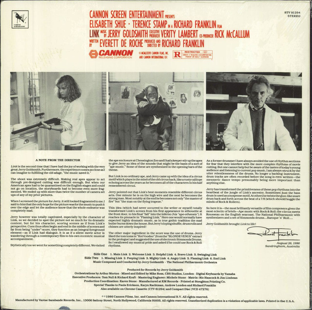 Original Soundtrack Link US vinyl LP album (LP record)