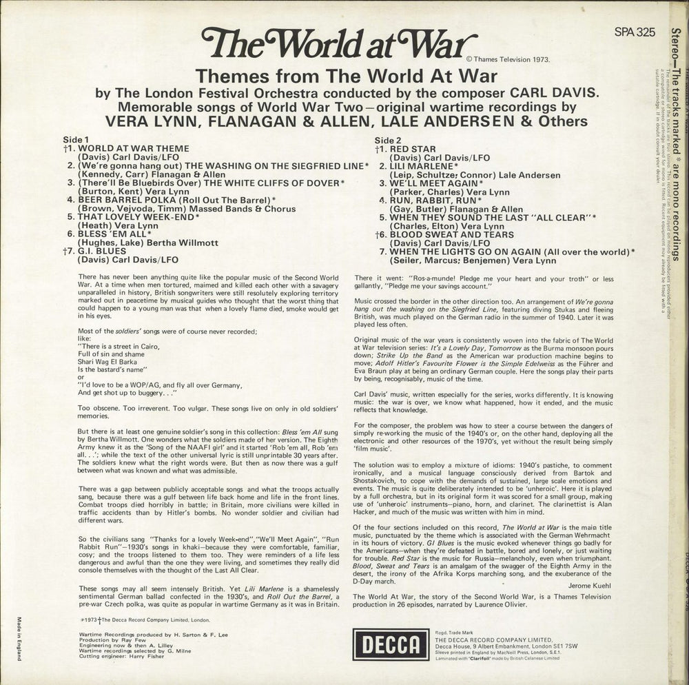 Original Soundtrack The World At War - Export Label UK vinyl LP album (LP record)