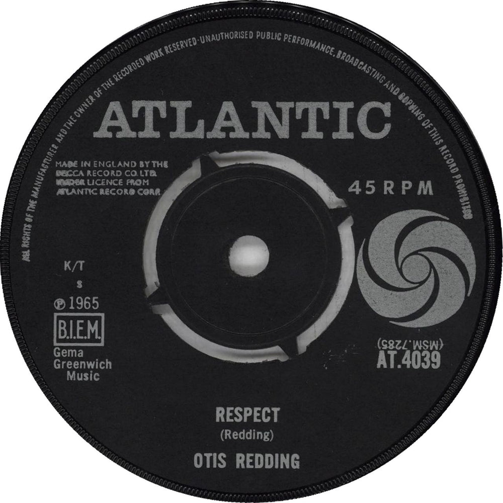 Otis Redding Respect UK 7" vinyl single (7 inch record / 45) AT.4039