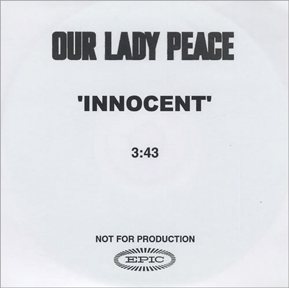 Our Lady Peace Innocent UK Promo CD-R acetate CD-R ACETATE