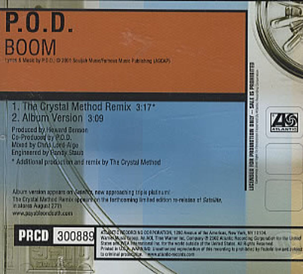 P.O.D. Boom US Promo CD single (CD5 / 5") PRCD300889