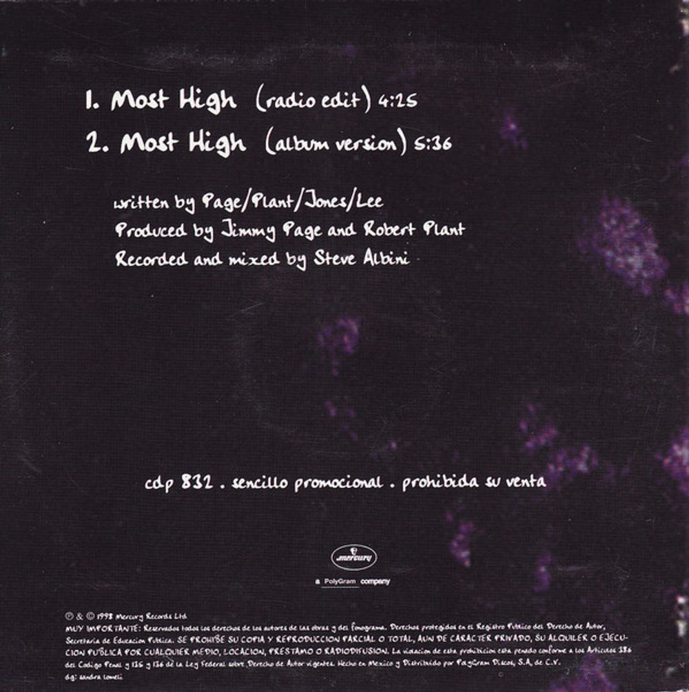 Page & Plant Most High Mexican Promo CD single (CD5 / 5")