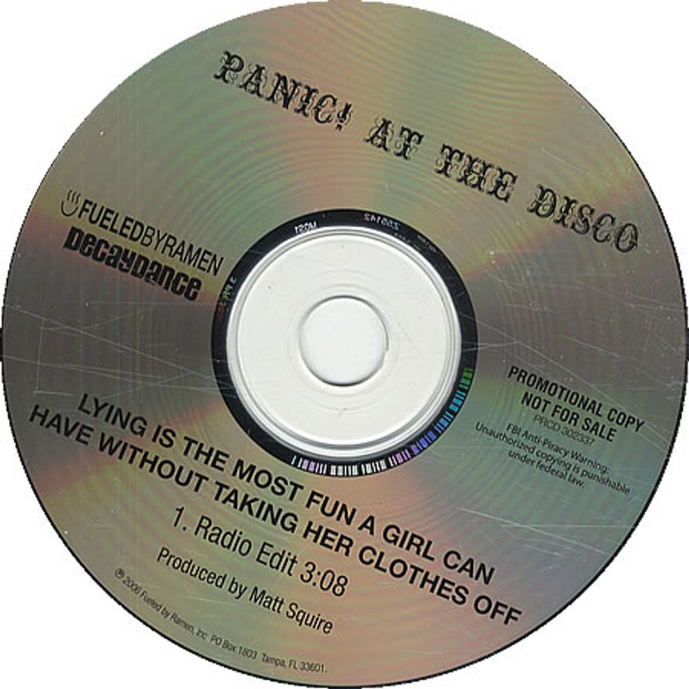 Panic At The Disco Lying Is The Most Fun A Girl Can Have Without Taking Her US Promo CD single (CD5 / 5") PRCD302337