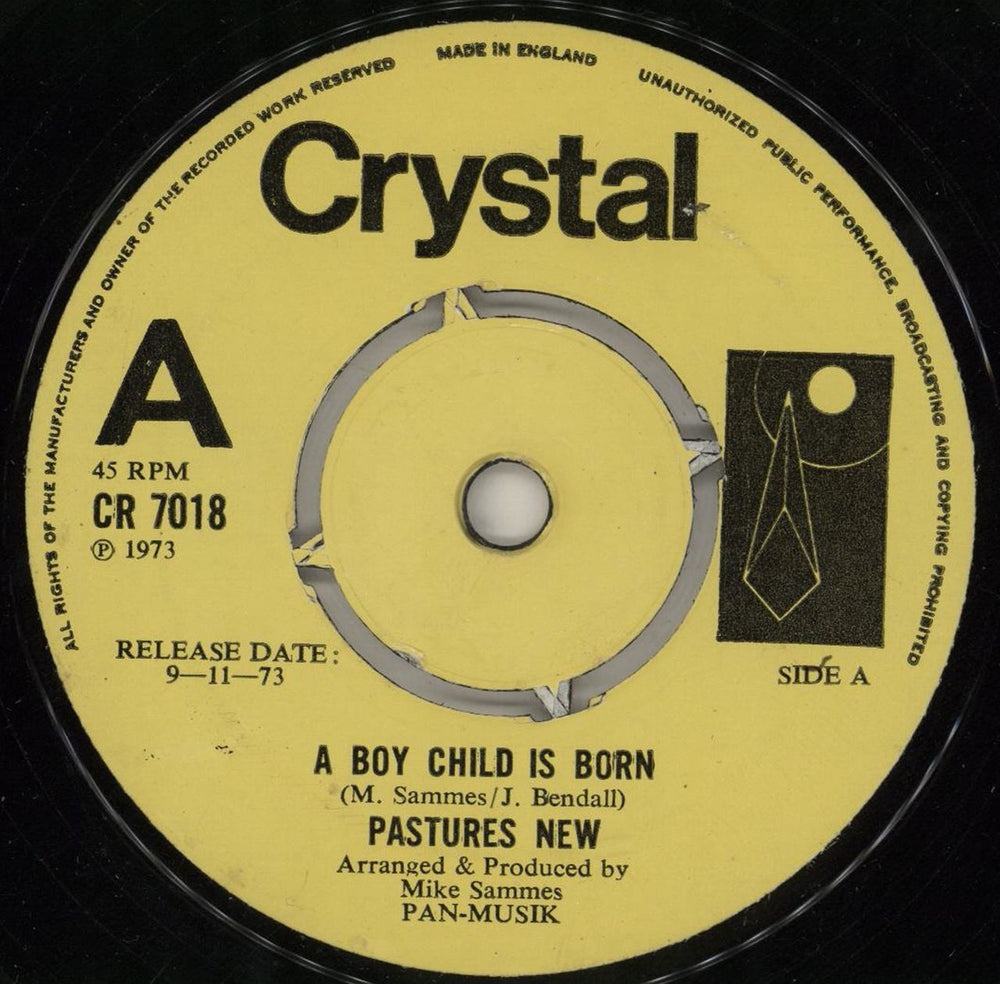 Pastures New A Boy Child Is Born UK Promo 7" vinyl single (7 inch record / 45) CR7018