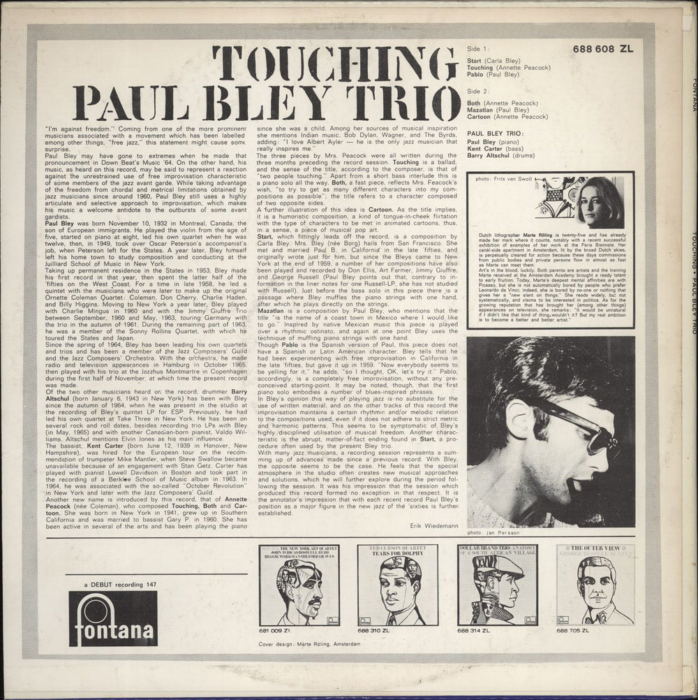 Paul Bley Touching UK vinyl LP album (LP record)