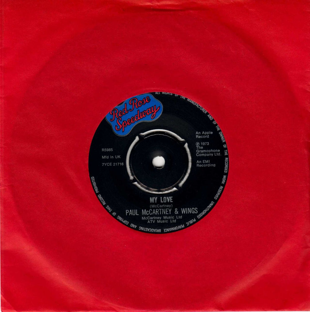 Paul McCartney and Wings My Love - 2nd + Red Apple Sleeve UK 7" vinyl single (7 inch record / 45) R5985