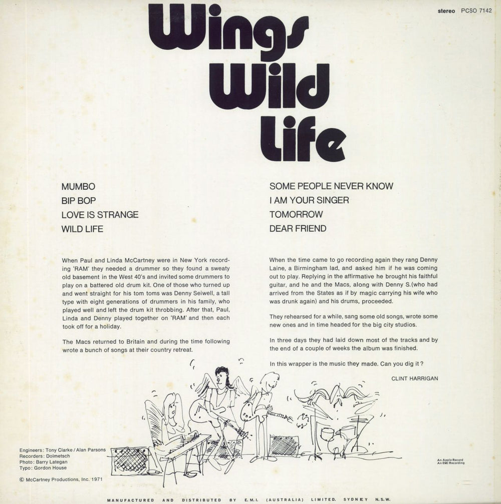 Paul McCartney and Wings Wild Life Australian vinyl LP album (LP record)