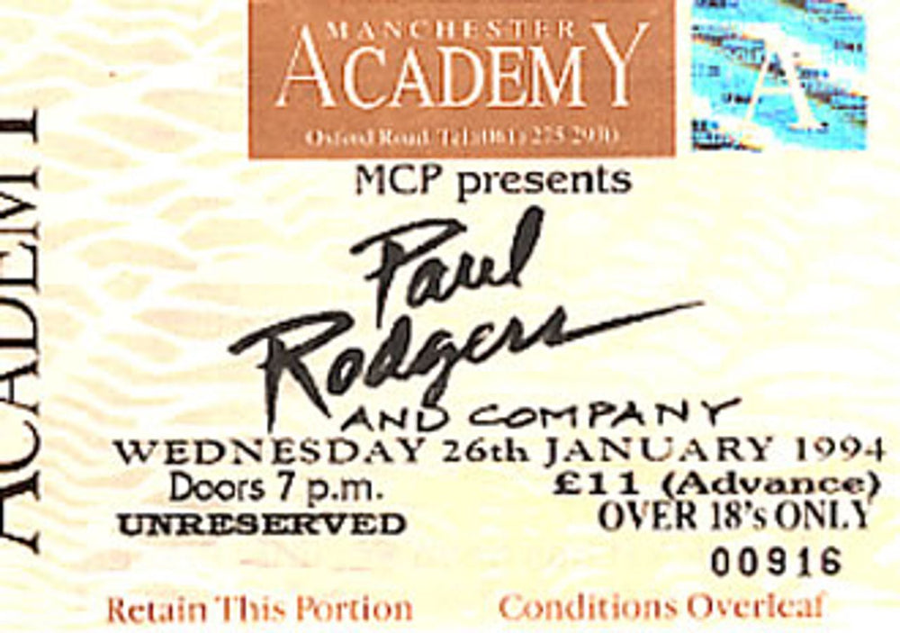 Paul Rodgers Manchester Academy UK concert ticket