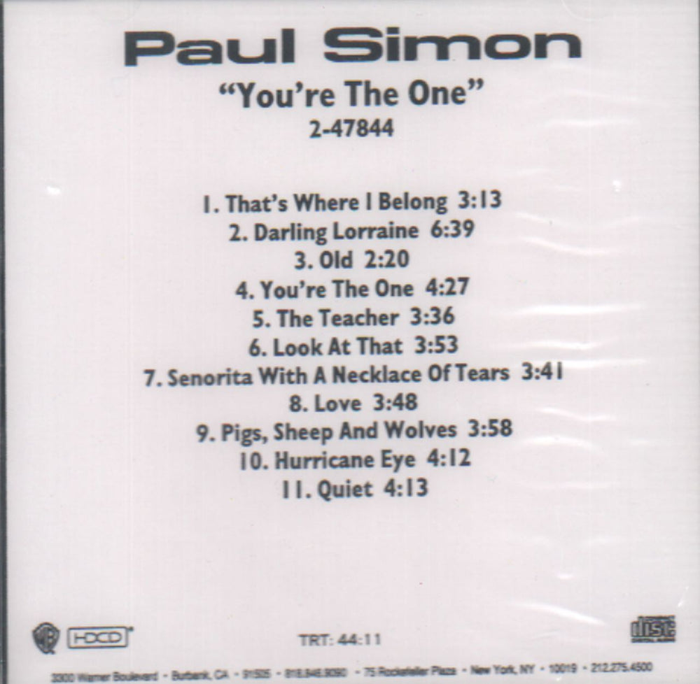 Paul Simon You're The One US Promo CD album (CDLP) 2-47844