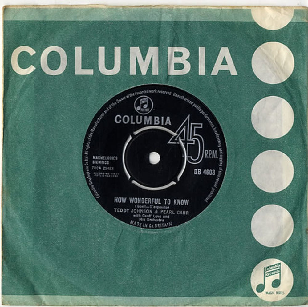 Pearl Carr & Teddy Johnson How Wonderful To Know - 2nd UK 7" vinyl single (7 inch record / 45) DB4603