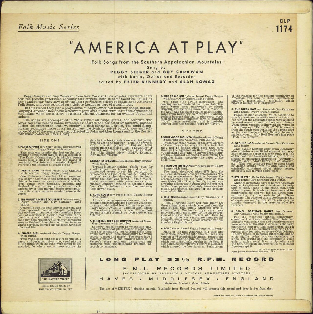 Peggy Seeger America At Play UK vinyl LP album (LP record) PM9LPAM783775