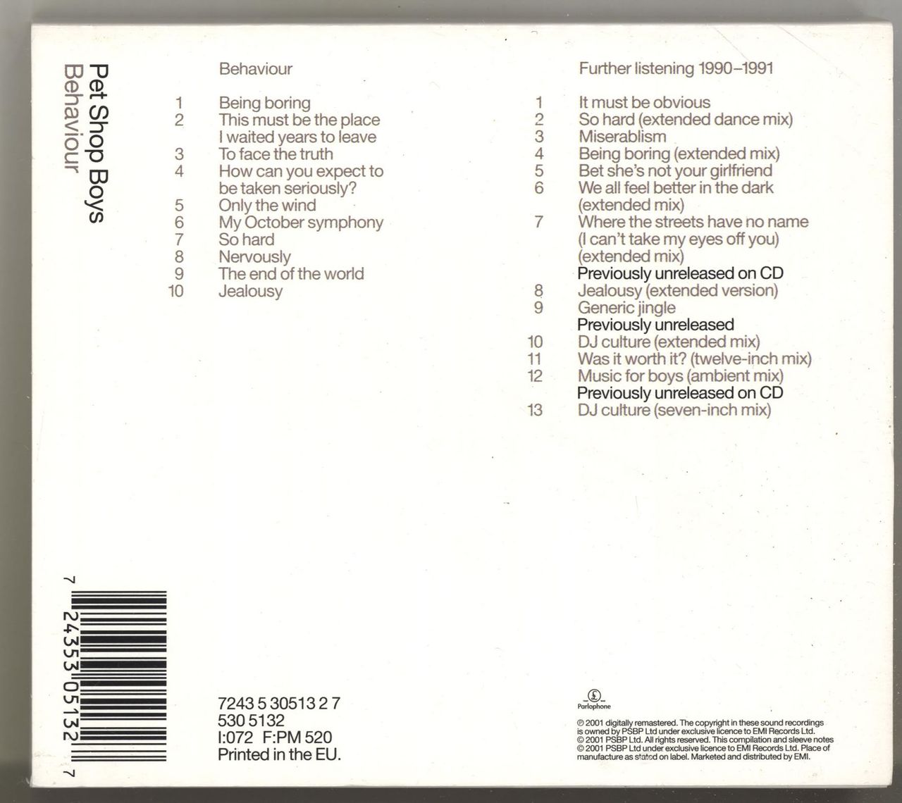 Pet Shop Boys Behaviour + Bonus CD UK 2-CD album set — RareVinyl.com