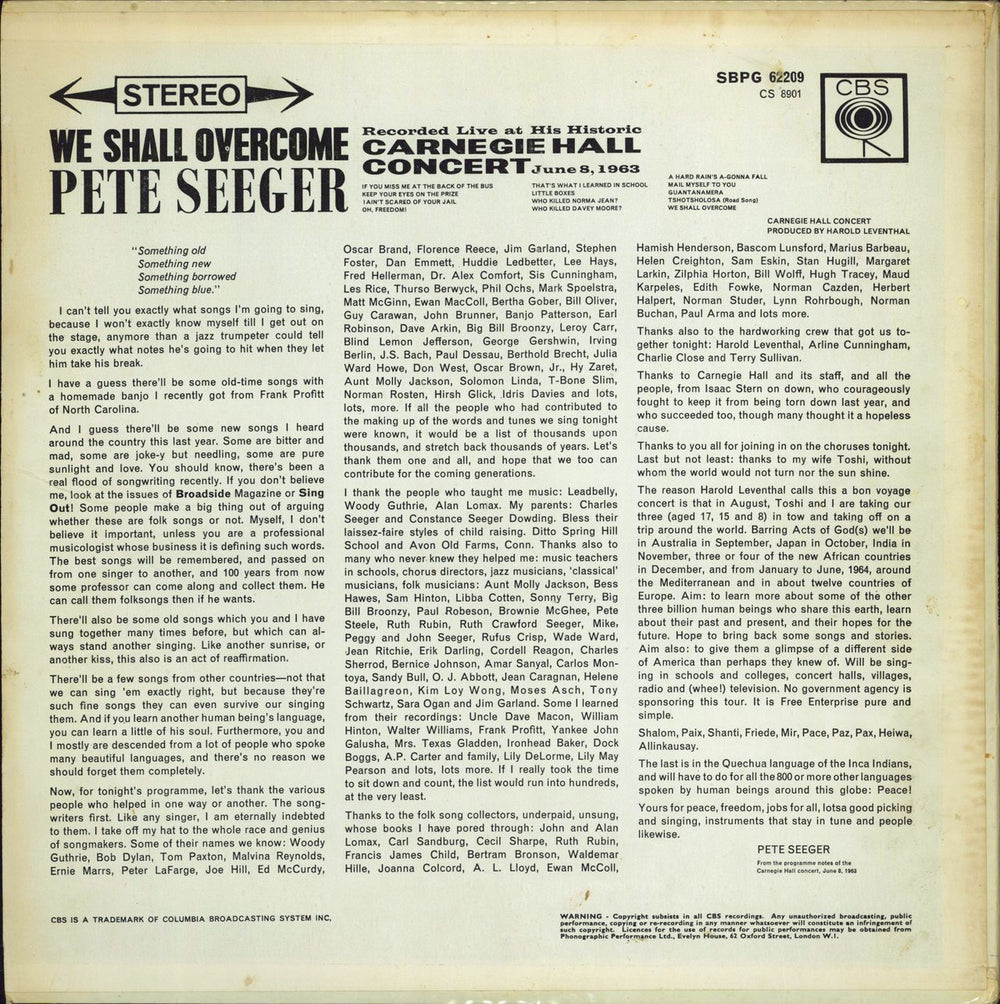 Pete Seeger We Shall Overcome UK vinyl LP album (LP record)