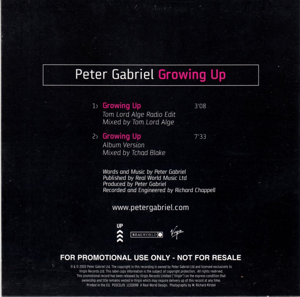 Peter Gabriel Growing Up UK Promo CD single (CD5 / 5") GABC5GR254279