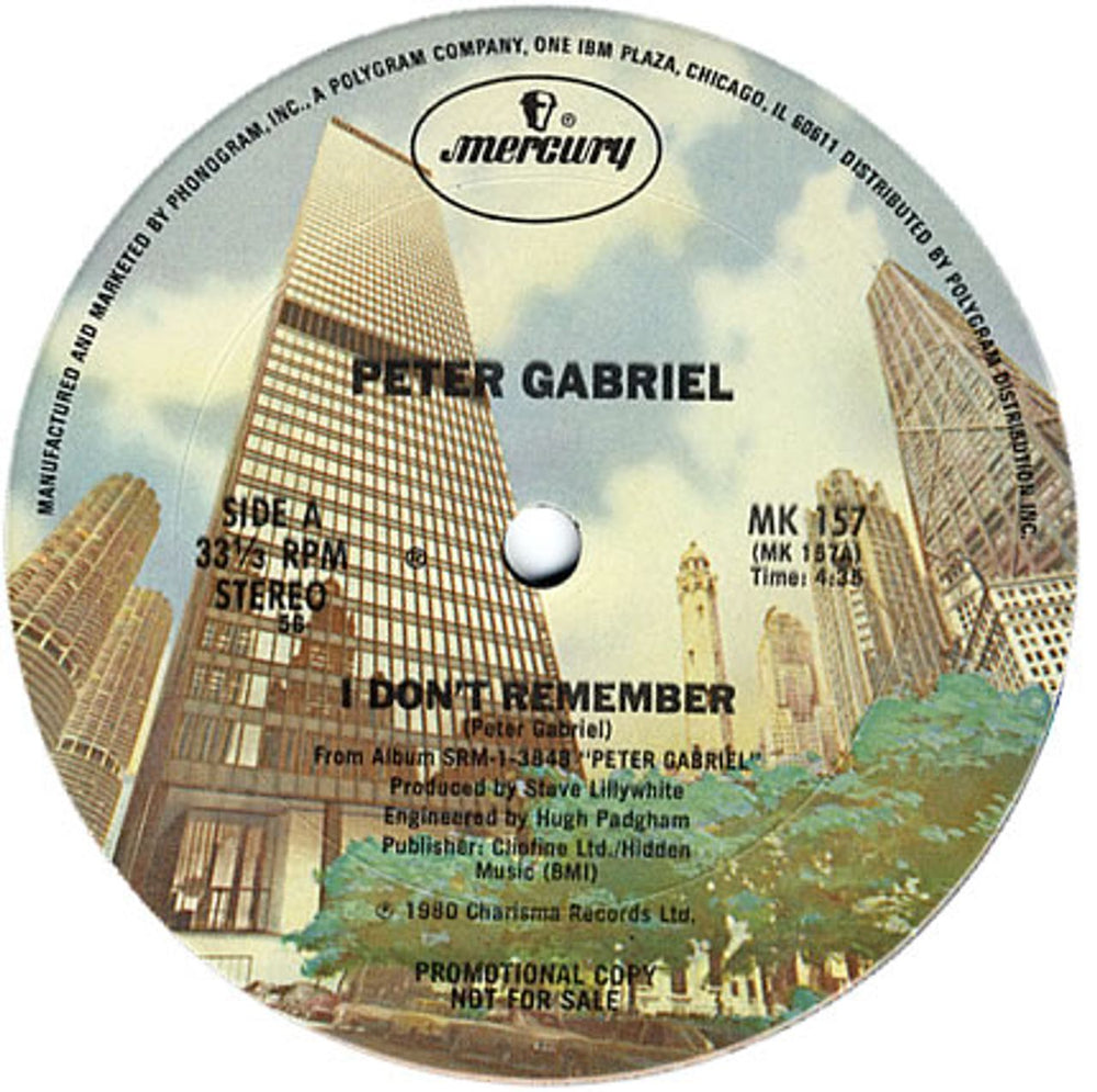 Peter Gabriel I Don't Remember US Promo 12" vinyl single (12 inch record / Maxi-single) MK157