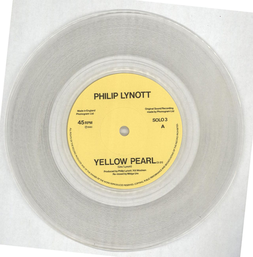 Phil Lynott Yellow Pearl - Clear Vinyl + Sleeve UK 7" vinyl single (7 inch record / 45) LYN07YE01660