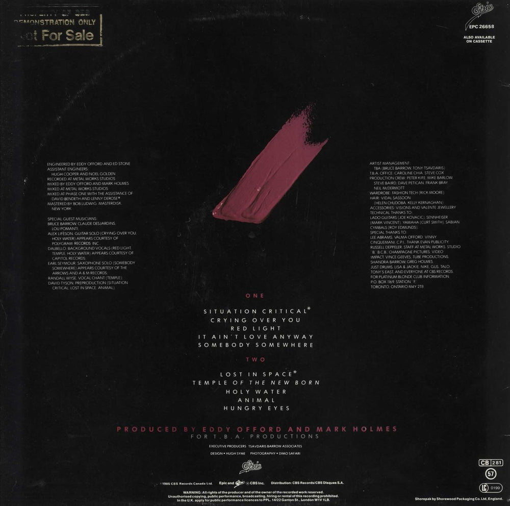 Platinum Blonde Alien Shores UK Promo vinyl LP album (LP record)