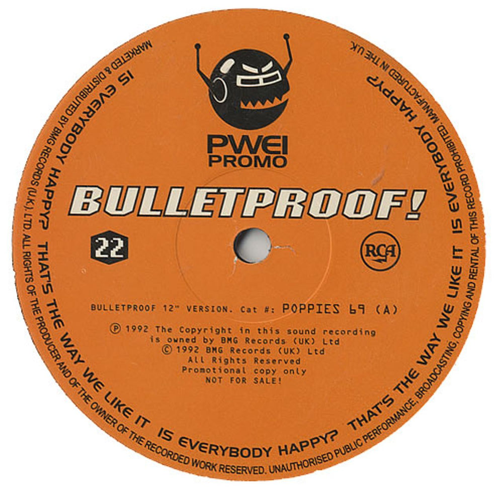 Pop Will Eat Itself Bulletproof! UK Promo 12" vinyl single (12 inch record / Maxi-single) POPPIES69