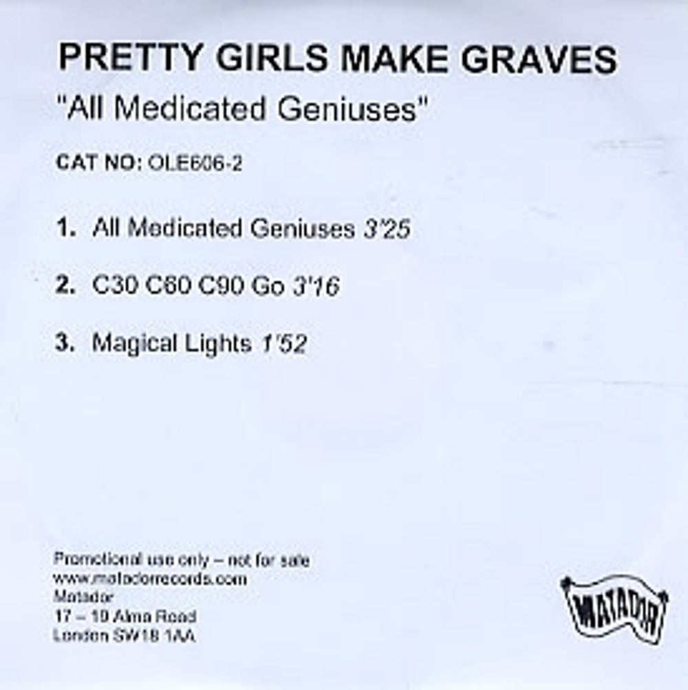 Pretty Girls Make Graves All Medicated Geniuses UK Promo CD-R acetate CD-R ACETATE