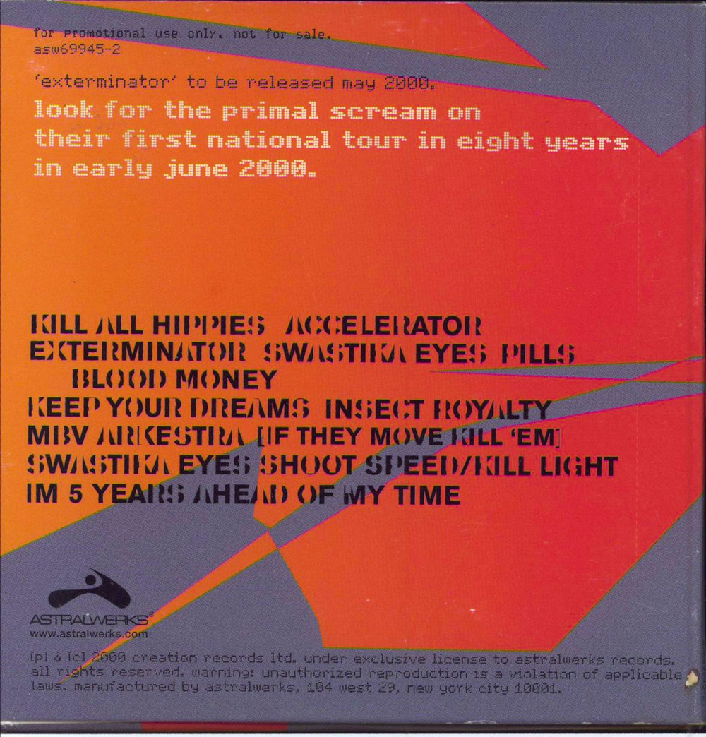 Primal Scream Exterminator US Promo CD album (CDLP)