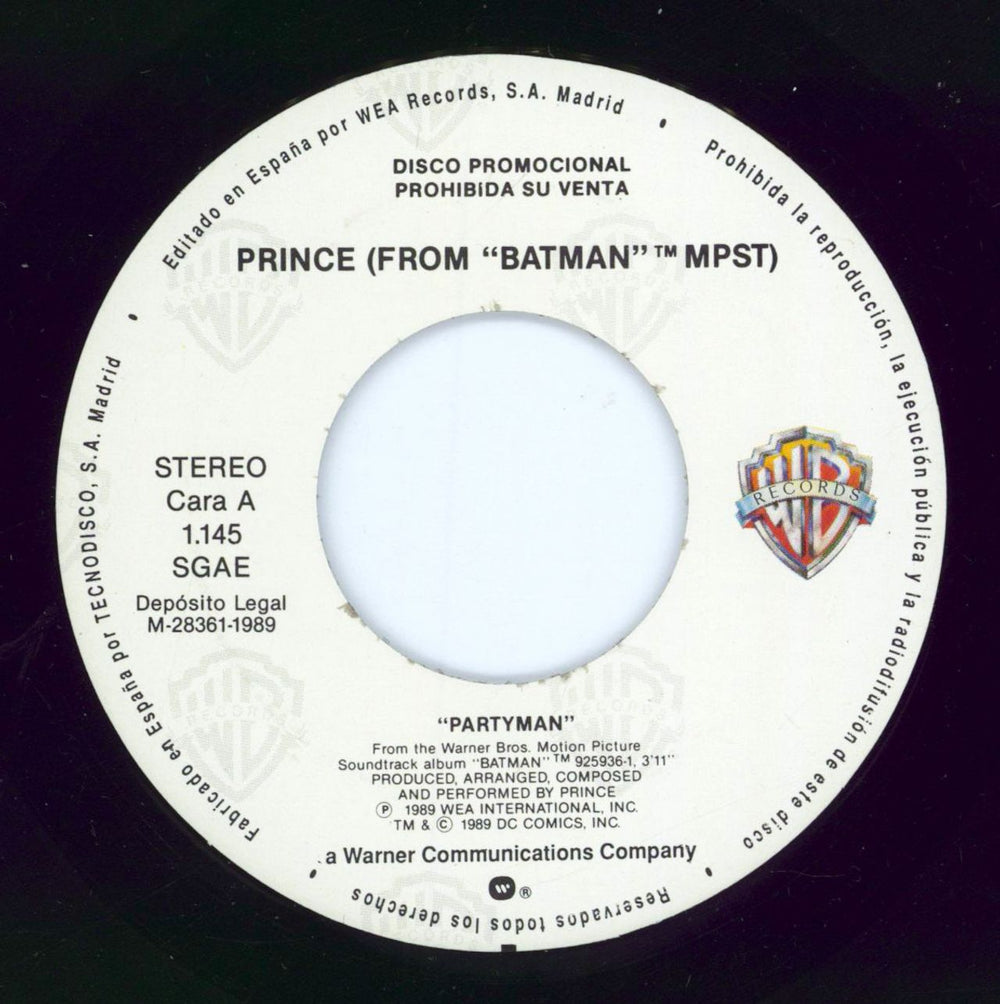 Prince Partyman Spanish Promo 7" vinyl single (7 inch record / 45) PRI07PA52226