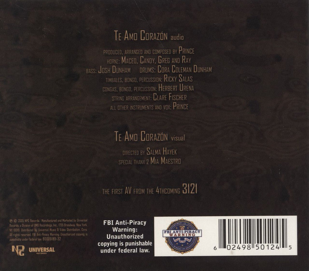 Prince Te Amo Corazon US CD/DVD single set 602498501245