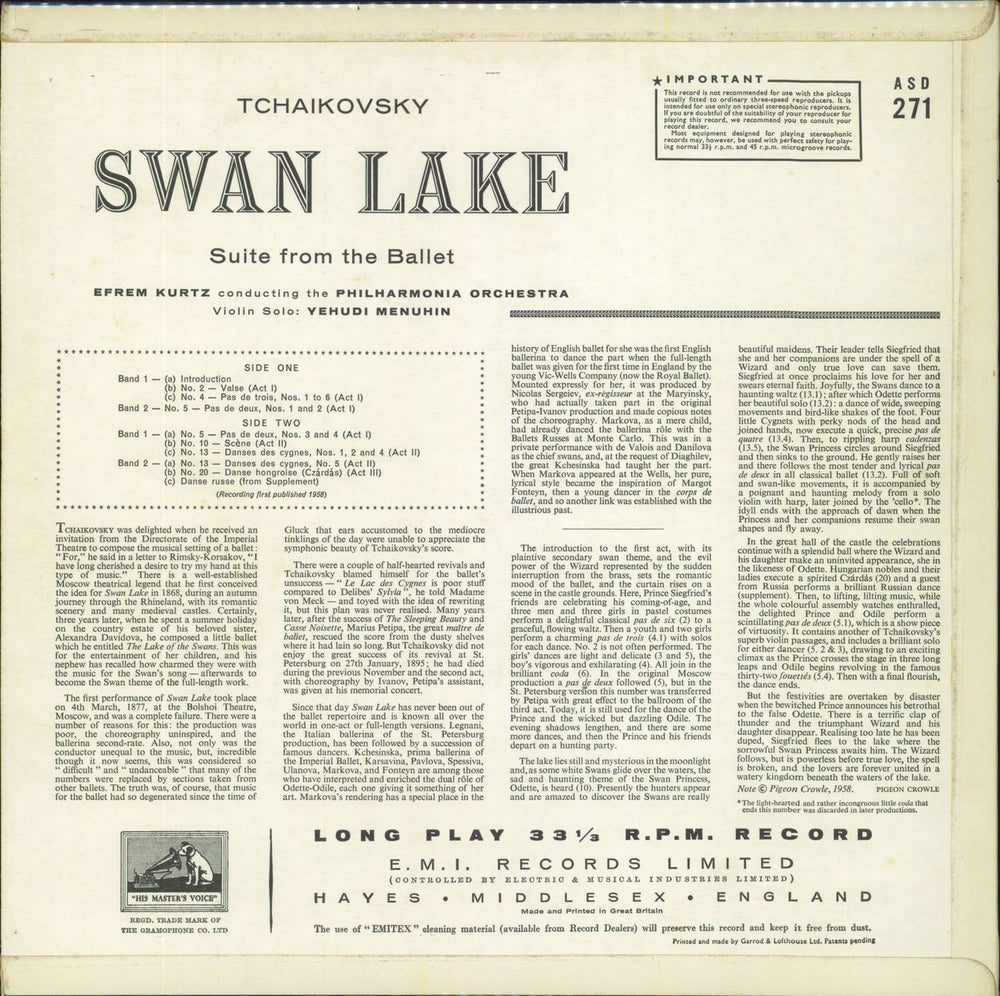 Pyotr Ilyich Tchaikovsky Swan Lake - 2nd UK vinyl LP album (LP record)