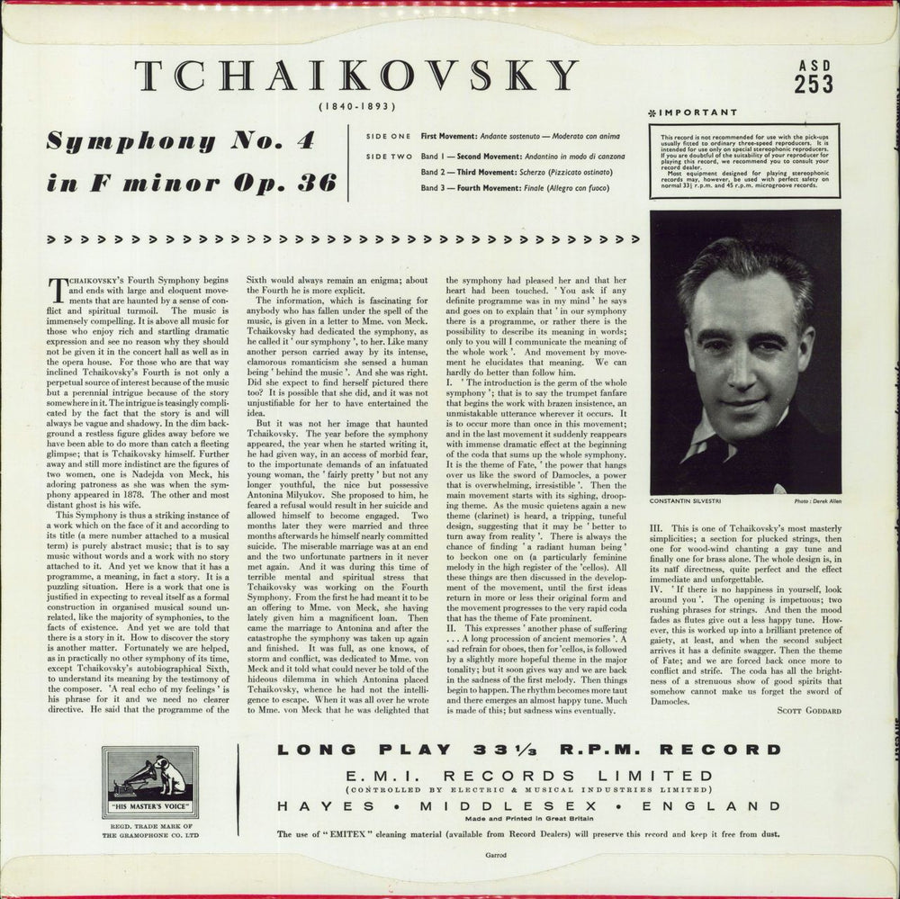 Pyotr Ilyich Tchaikovsky Symphony No. 4 in F Minor - 1st UK vinyl LP album (LP record)