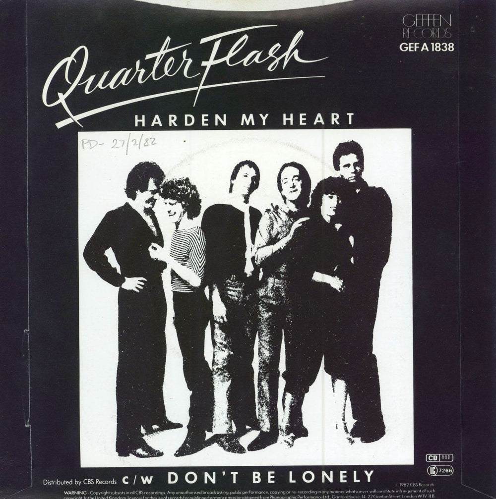 Quarterflash Harden My Heart UK 7" vinyl single (7 inch record / 45)