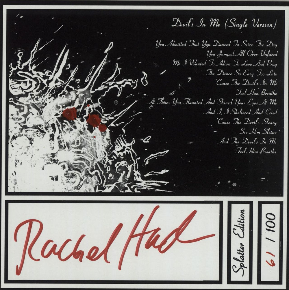 Rachel Haden Devil's In Me - Splattered Vinyl + Autographed US 7" vinyl single (7 inch record / 45)