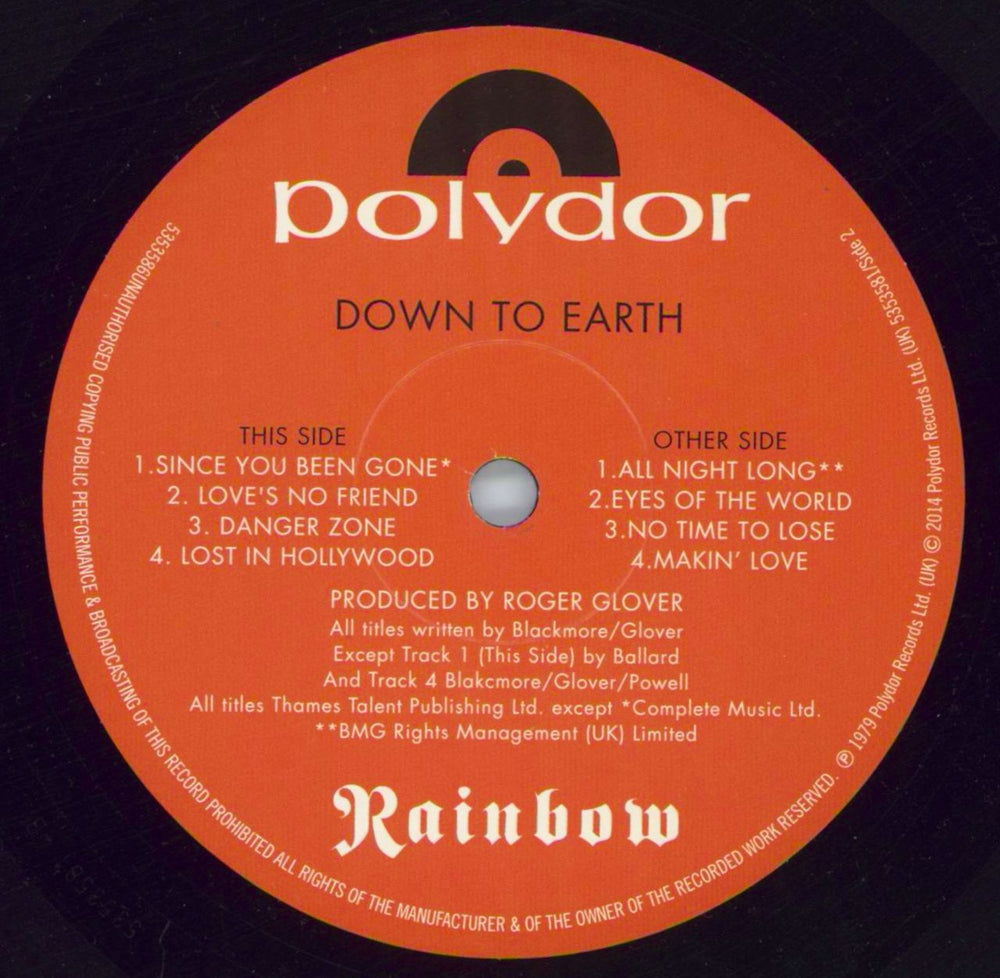 Rainbow Down To Earth UK vinyl LP album (LP record) RBOLPDO809051