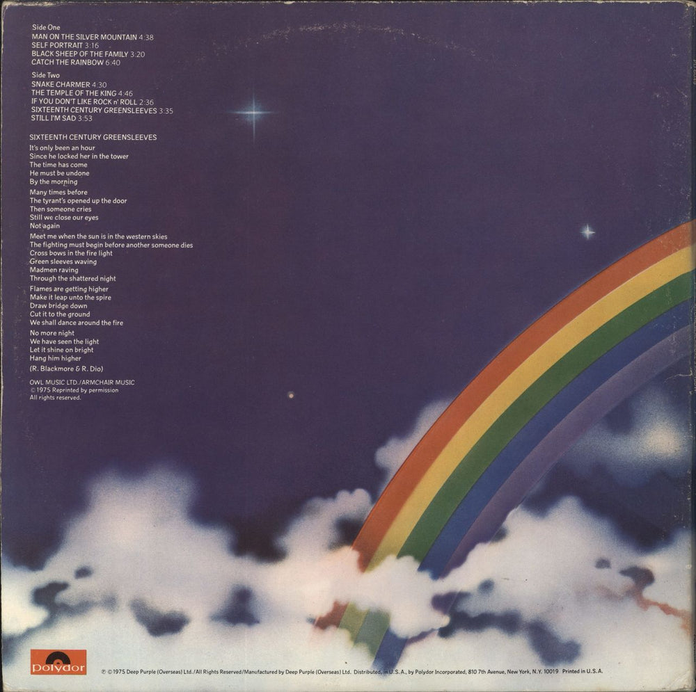 Rainbow Ritchie Blackmore's Rainbow US vinyl LP album (LP record)