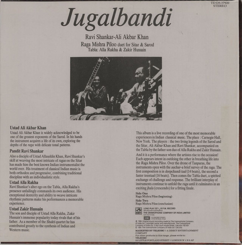 Ravi Shankar Jugalbandi Indian vinyl LP album (LP record)