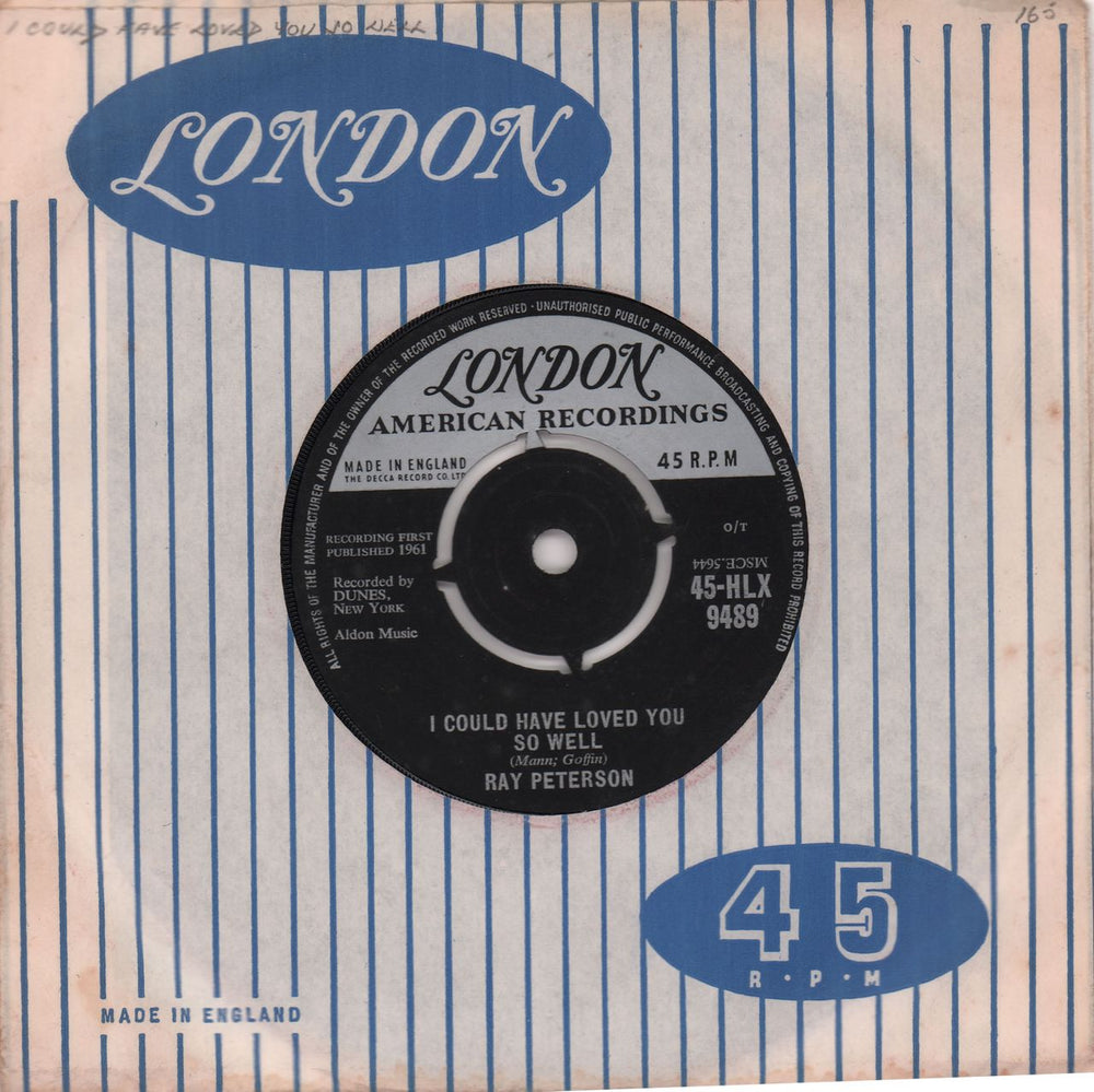 Ray Peterson I Could Have Loved You So Well UK 7" vinyl single (7 inch record / 45) 45-HLX9489