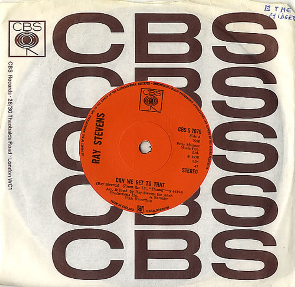 Ray Stevens Bridget The Midget (The Queen Of The Blues) - Solid UK 7" vinyl single (7 inch record / 45) CBSS7070