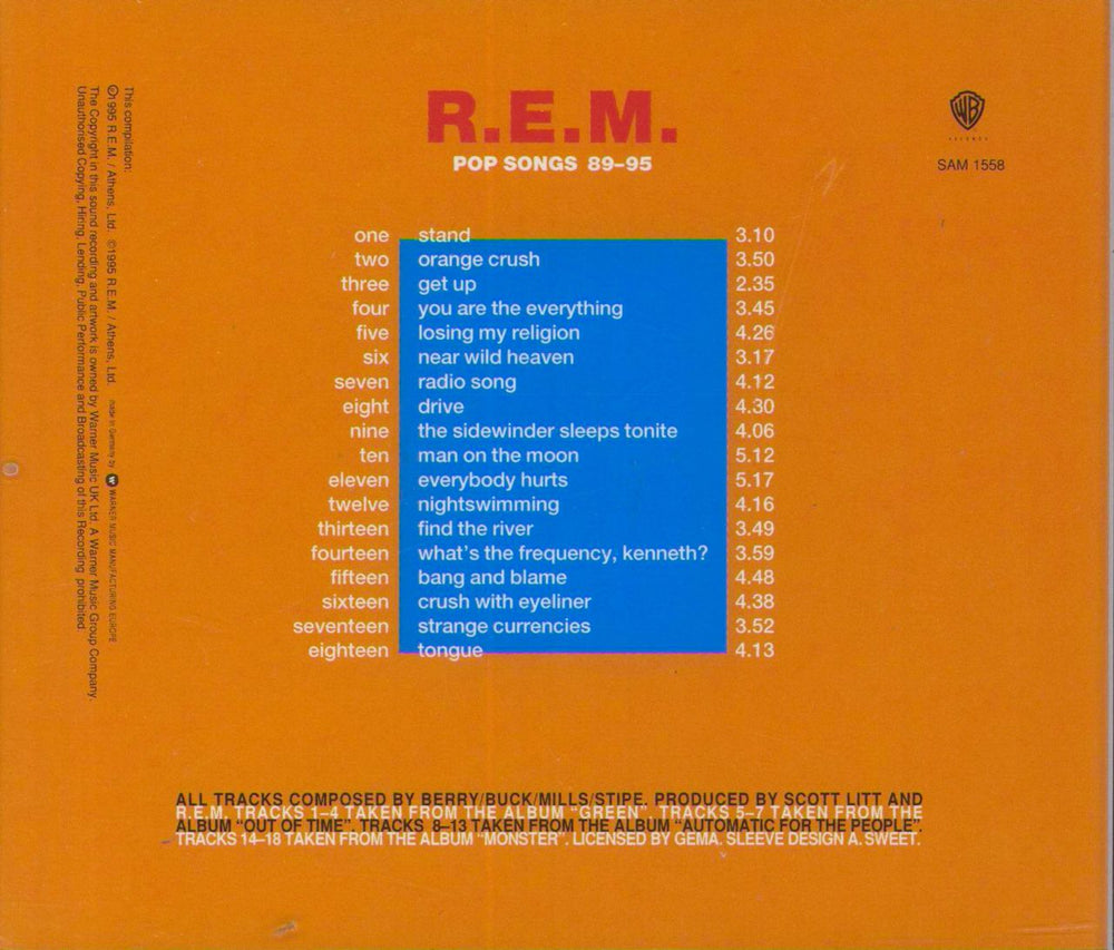 REM Pop Songs 89-95 UK Promo CD album (CDLP)