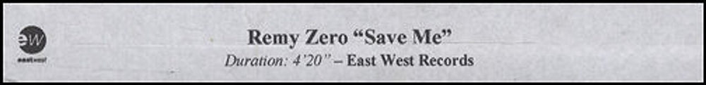 Remy Zero Save Me UK Promo video (VHS or PAL or NTSC) PROMO VIDEO