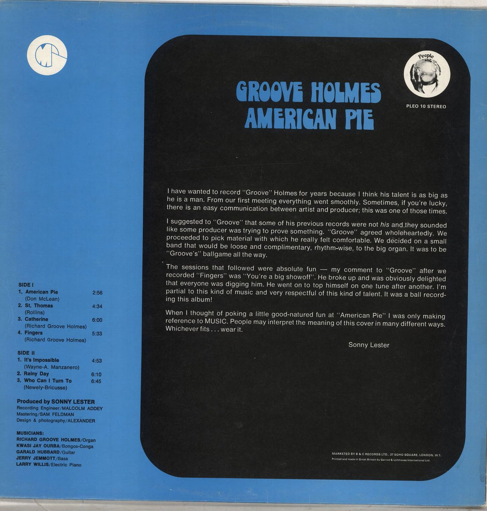 Richard Holmes American Pie UK vinyl LP album (LP record)