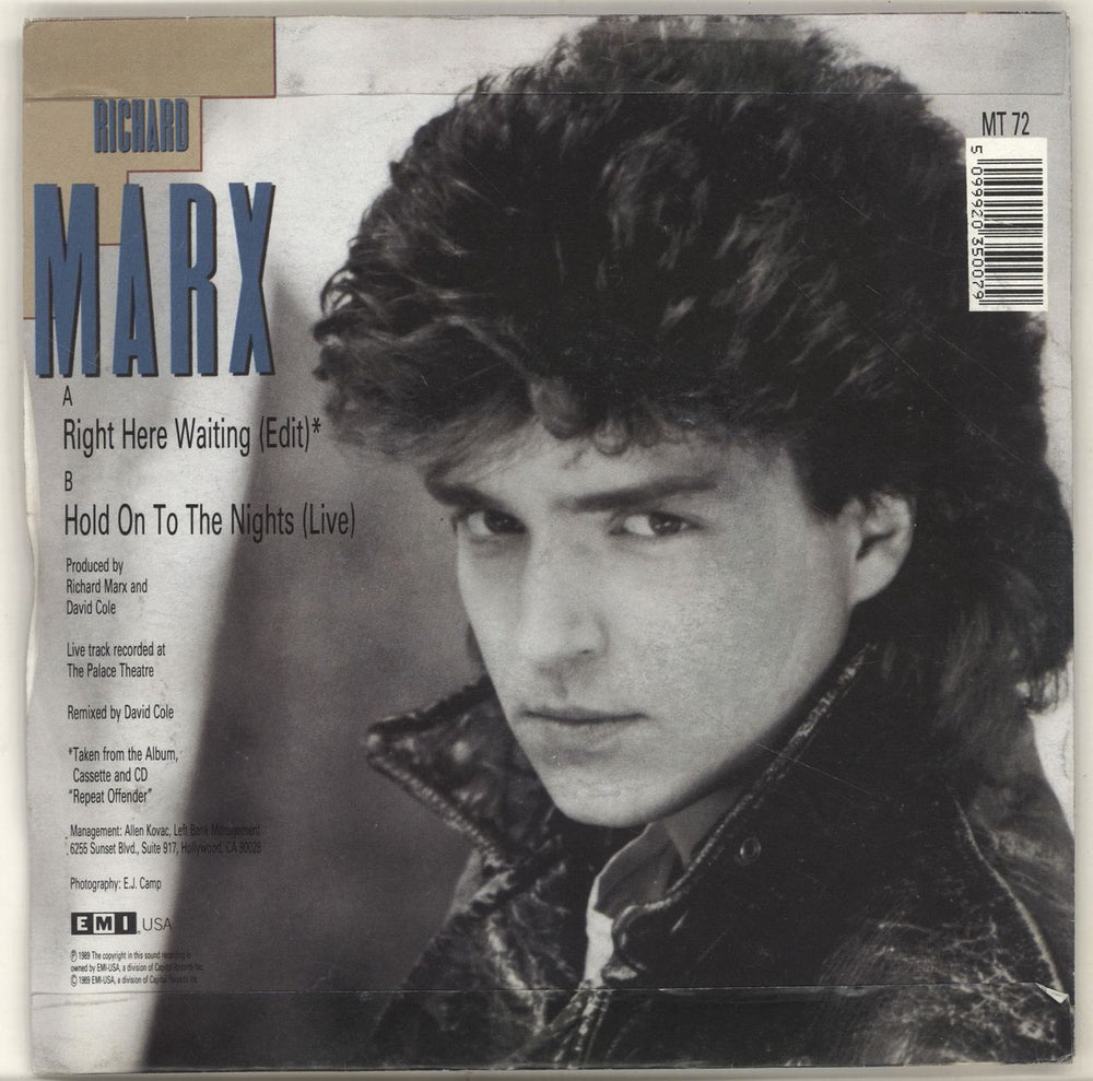 Richard Marx Right Here Waiting UK 7" vinyl single (7 inch record / 45) MRX07RI150638