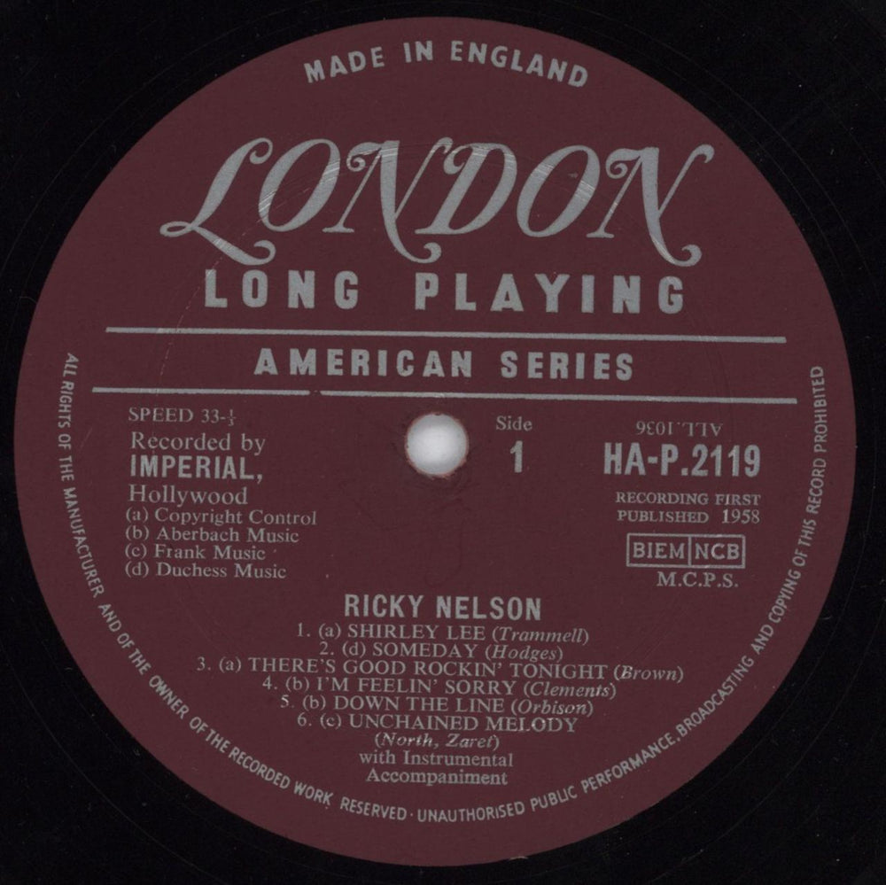 Ricky Nelson Ricky Nelson UK vinyl LP album (LP record) R-NLPRI808658