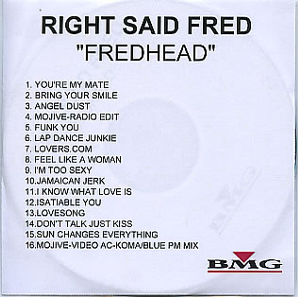 Right Said Fred Fredhead UK Promo CD-R acetate CD ACETATE